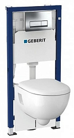 Комплект инсталляции Geberit Duofix 458.128.21.1 с подвесным унитазом Geberit Renova Premium 203070000 + крышка-сиденье с микролифтом Geberit Renova 573025000 + клавиша смыва хром